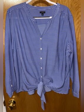 Talbots royal blue/white striped woven button down blouse Size 3XP Petite